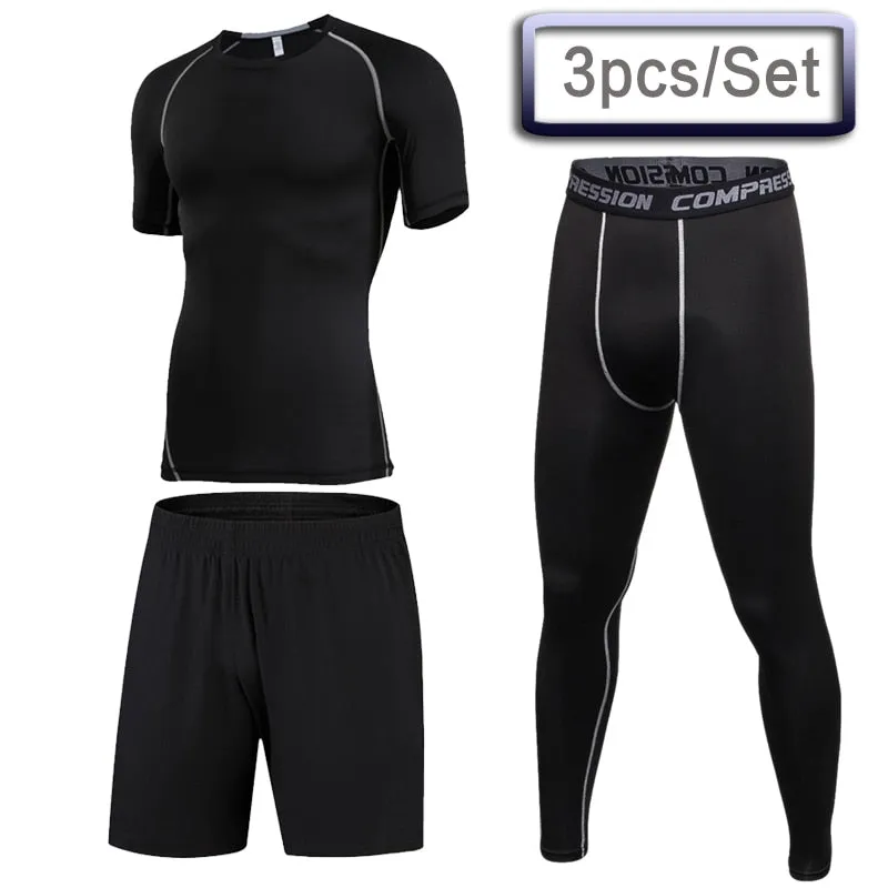 3 Pcs Outdoor Jogging Sport Suits Men Gym Sportswear Running Track Suits Fitness Body Building Sport Outwear Clothing Suit Male