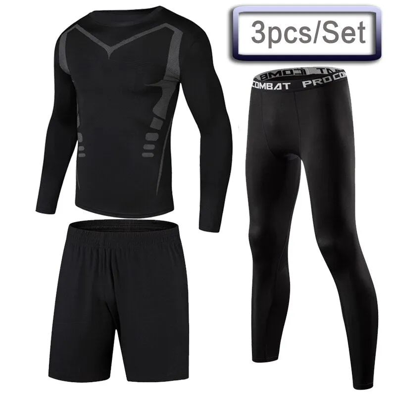 3 Pcs Outdoor Jogging Sport Suits Men Gym Sportswear Running Track Suits Fitness Body Building Sport Outwear Clothing Suit Male