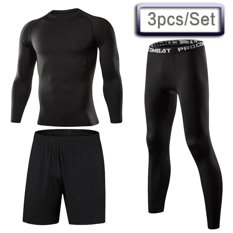 3 Pcs Outdoor Jogging Sport Suits Men Gym Sportswear Running Track Suits Fitness Body Building Sport Outwear Clothing Suit Male