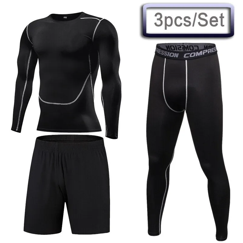 3 Pcs Outdoor Jogging Sport Suits Men Gym Sportswear Running Track Suits Fitness Body Building Sport Outwear Clothing Suit Male