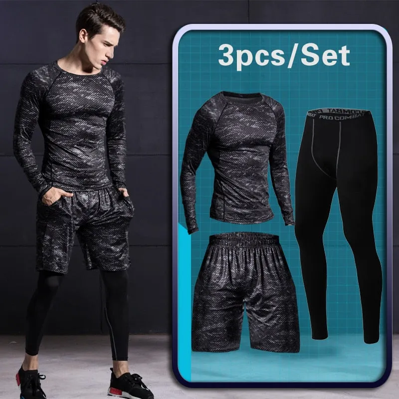 3 Pcs Outdoor Jogging Sport Suits Men Gym Sportswear Running Track Suits Fitness Body Building Sport Outwear Clothing Suit Male