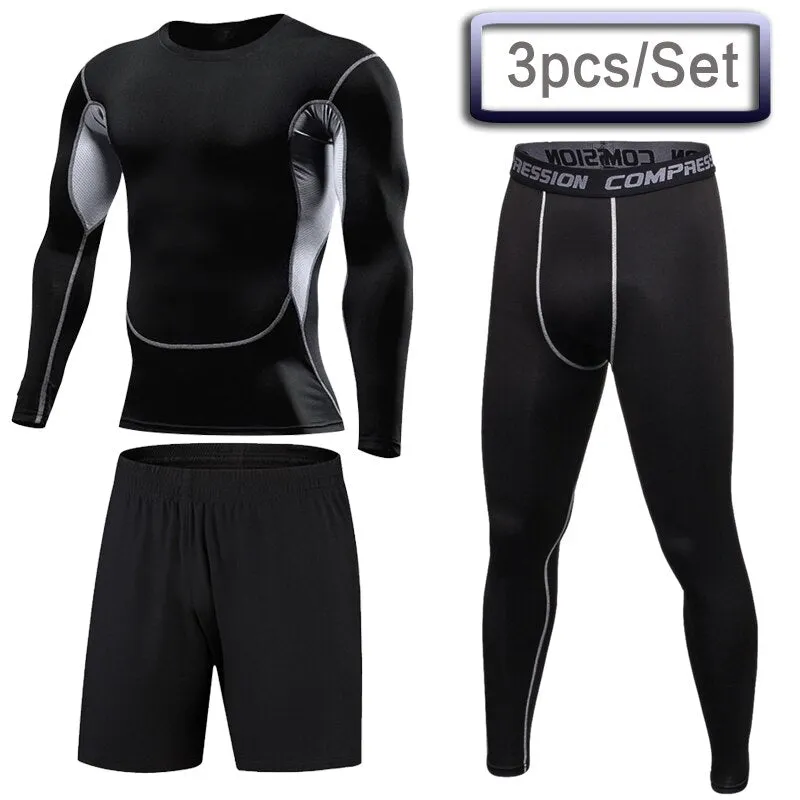 3 Pcs Outdoor Jogging Sport Suits Men Gym Sportswear Running Track Suits Fitness Body Building Sport Outwear Clothing Suit Male