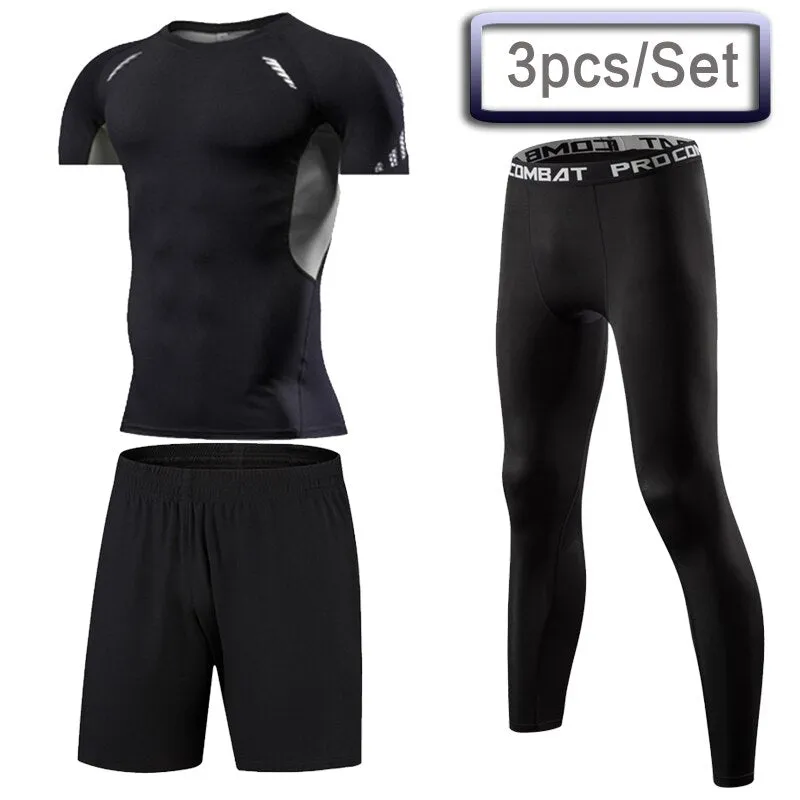 3 Pcs Outdoor Jogging Sport Suits Men Gym Sportswear Running Track Suits Fitness Body Building Sport Outwear Clothing Suit Male