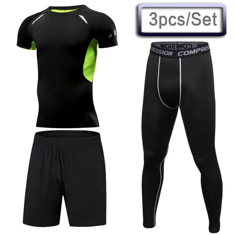 3 Pcs Outdoor Jogging Sport Suits Men Gym Sportswear Running Track Suits Fitness Body Building Sport Outwear Clothing Suit Male