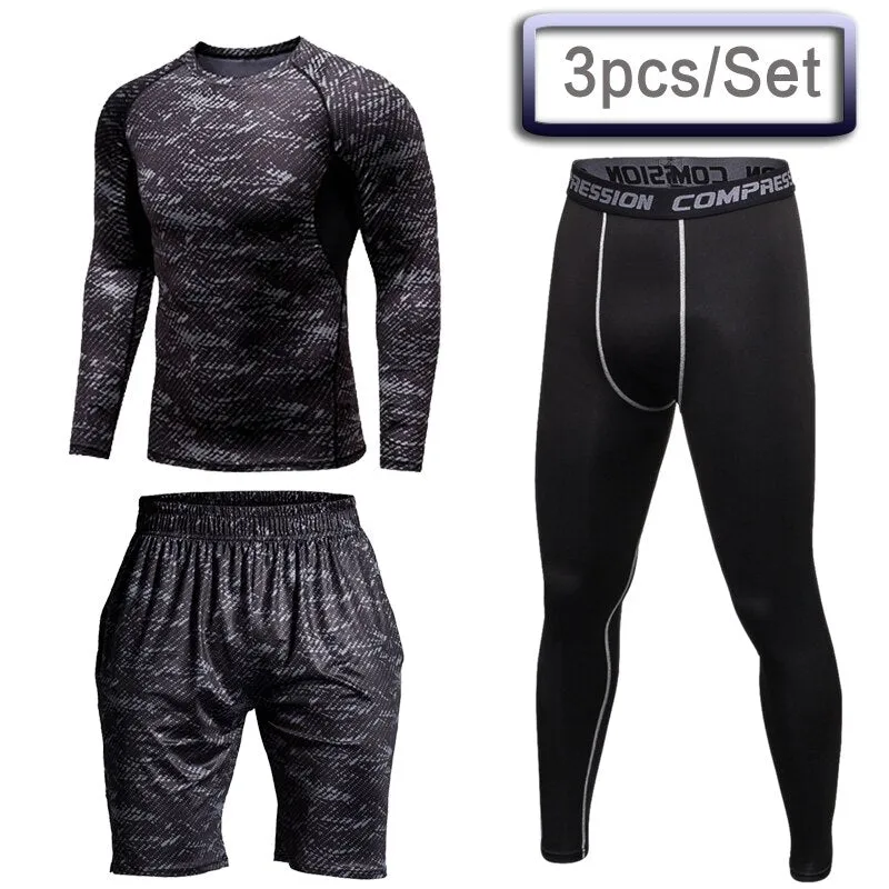 3 Pcs Outdoor Jogging Sport Suits Men Gym Sportswear Running Track Suits Fitness Body Building Sport Outwear Clothing Suit Male