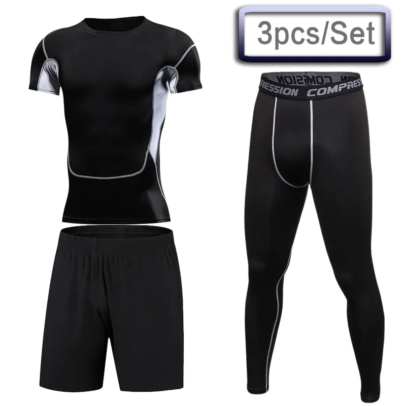 3 Pcs Outdoor Jogging Sport Suits Men Gym Sportswear Running Track Suits Fitness Body Building Sport Outwear Clothing Suit Male