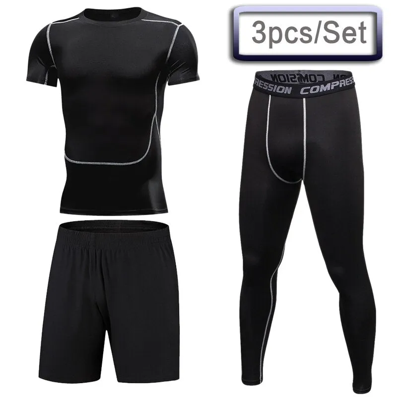 3 Pcs Outdoor Jogging Sport Suits Men Gym Sportswear Running Track Suits Fitness Body Building Sport Outwear Clothing Suit Male