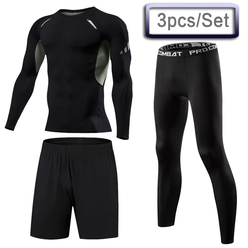 3 Pcs Outdoor Jogging Sport Suits Men Gym Sportswear Running Track Suits Fitness Body Building Sport Outwear Clothing Suit Male