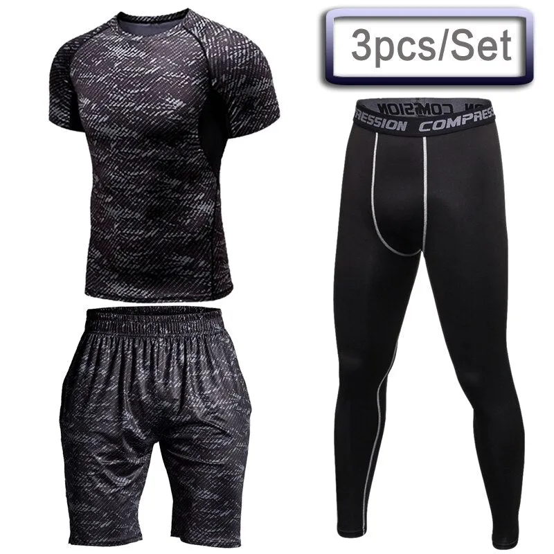 3 Pcs Outdoor Jogging Sport Suits Men Gym Sportswear Running Track Suits Fitness Body Building Sport Outwear Clothing Suit Male