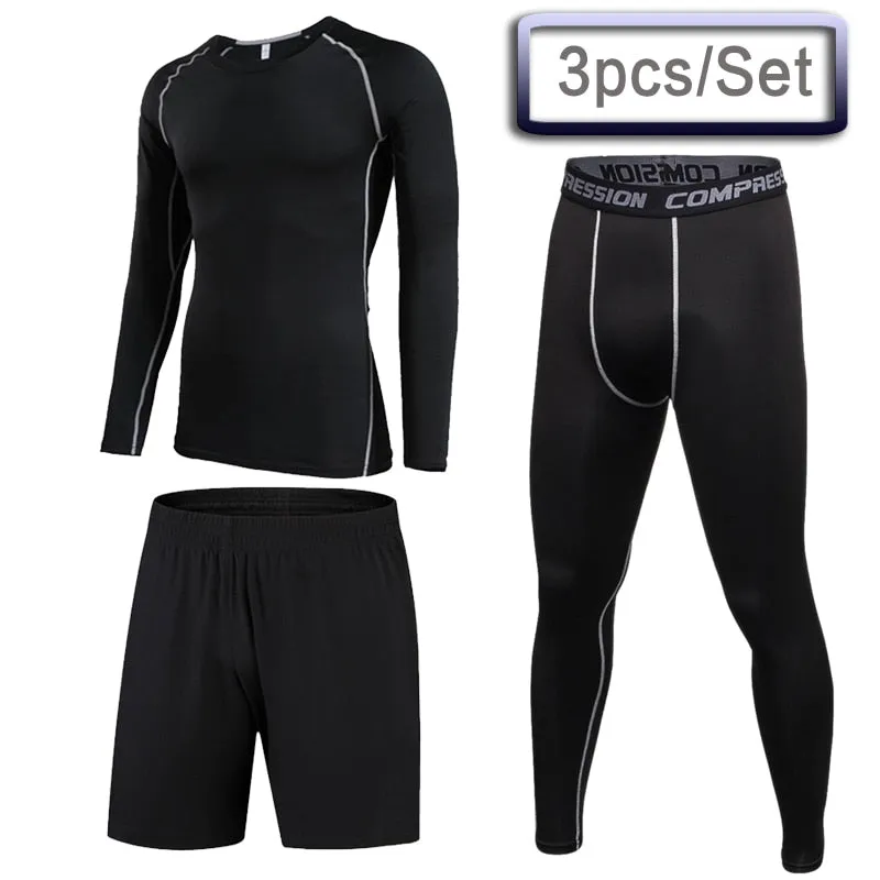 3 Pcs Outdoor Jogging Sport Suits Men Gym Sportswear Running Track Suits Fitness Body Building Sport Outwear Clothing Suit Male