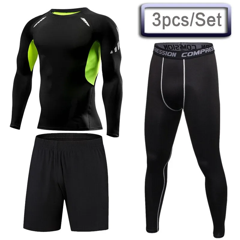 3 Pcs Outdoor Jogging Sport Suits Men Gym Sportswear Running Track Suits Fitness Body Building Sport Outwear Clothing Suit Male