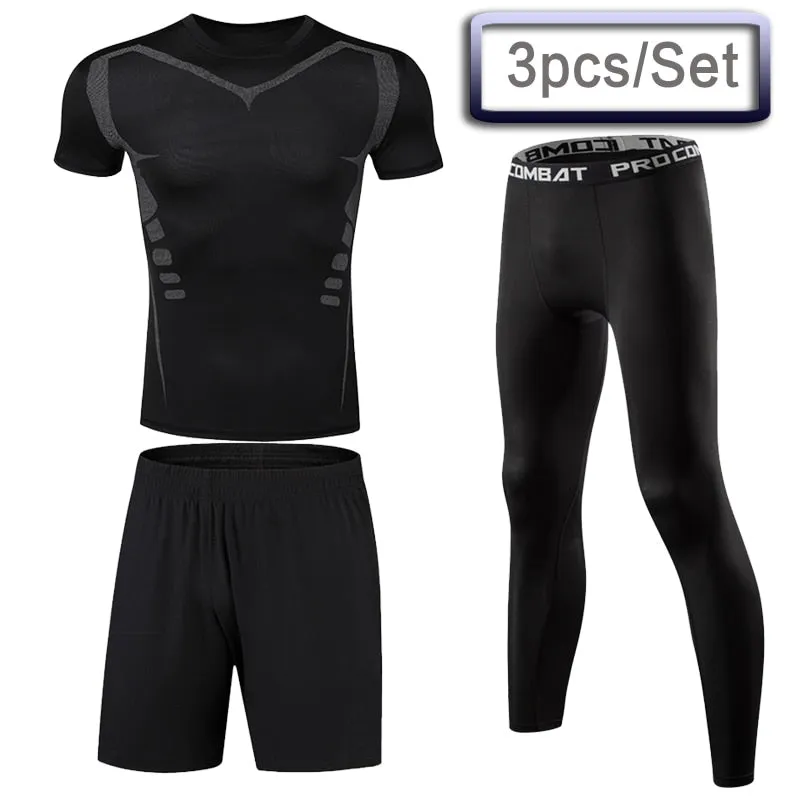 3 Pcs Outdoor Jogging Sport Suits Men Gym Sportswear Running Track Suits Fitness Body Building Sport Outwear Clothing Suit Male