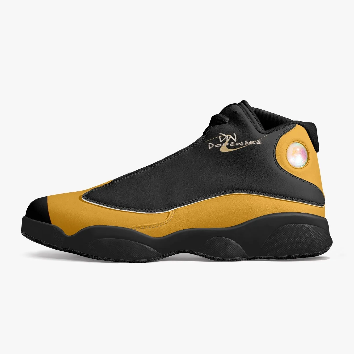 326. Black Sole High-Top Leather Basketball Sneakers