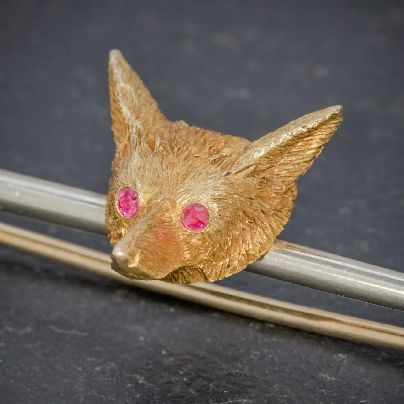 Antique Victorian Fox Riding Crop Brooch 9Ct Gold Circa 1880 Boxed