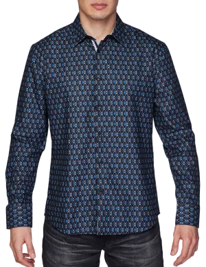 Avalon Men's Blue Versace Look Button Shirt