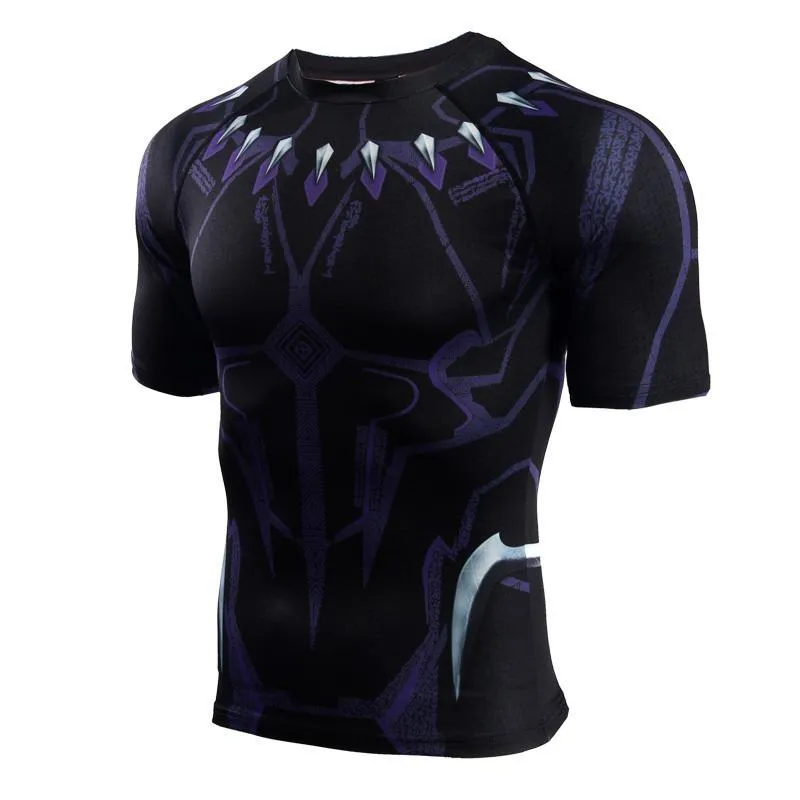 Avengers 3 BLACK PANTHER Short Sleeve Compression Shirt for Men