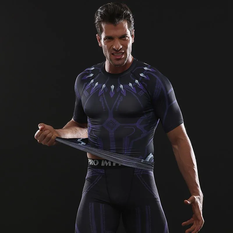 Avengers 3 BLACK PANTHER Short Sleeve Compression Shirt for Men