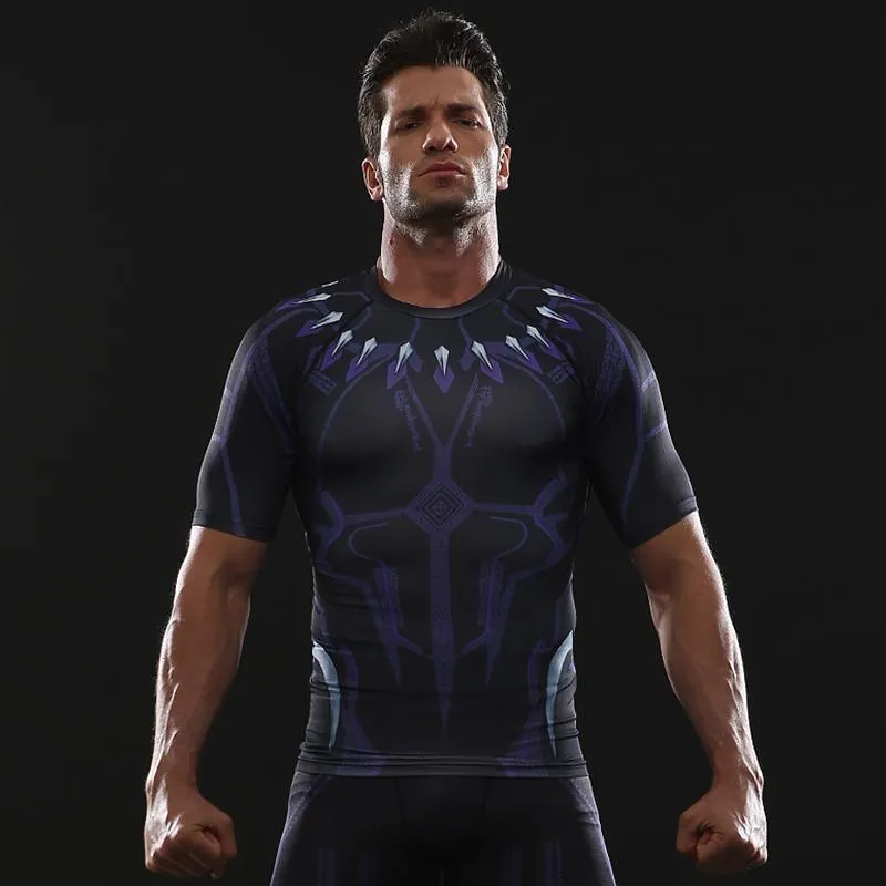 Avengers 3 BLACK PANTHER Short Sleeve Compression Shirt for Men