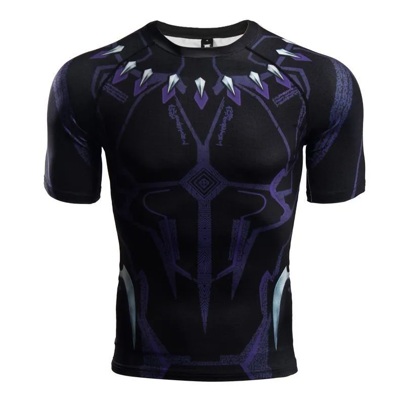 Avengers 3 BLACK PANTHER Short Sleeve Compression Shirt for Men