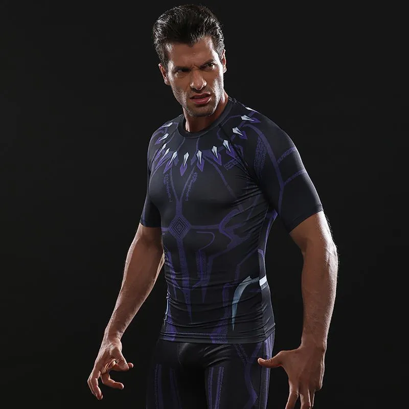 Avengers 3 BLACK PANTHER Short Sleeve Compression Shirt for Men