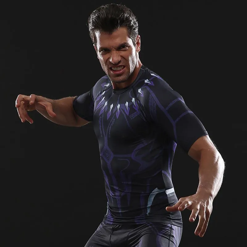 Avengers 3 BLACK PANTHER Short Sleeve Compression Shirt for Men