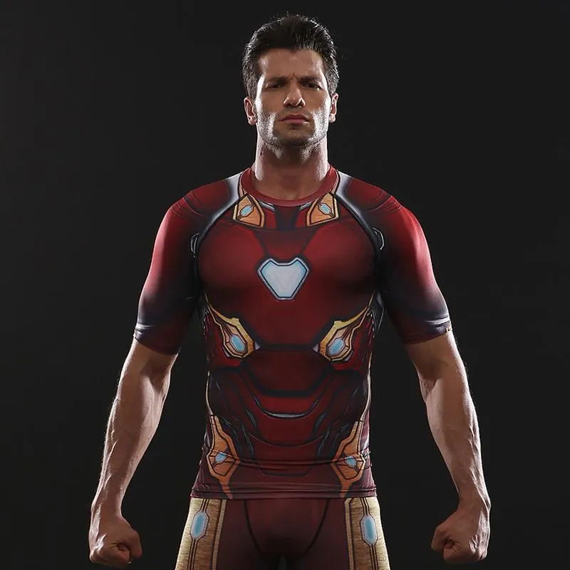 Avengers 3 IRON MAN Short Sleeve Compression Shirt for Men