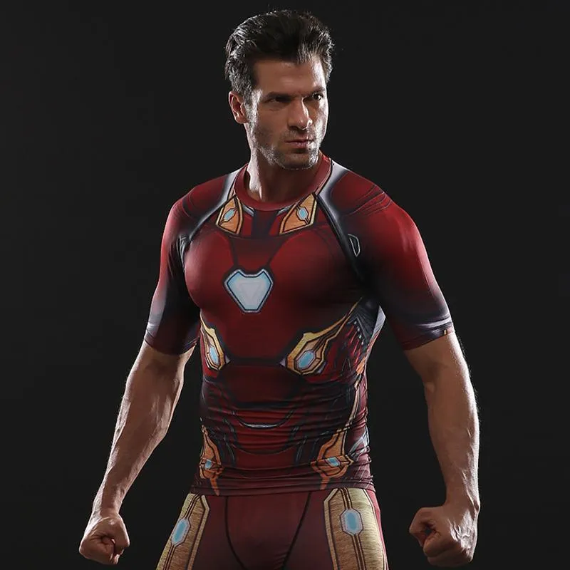 Avengers 3 IRON MAN Short Sleeve Compression Shirt for Men