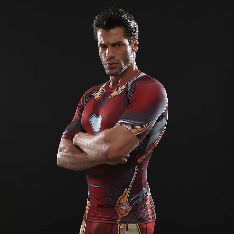 Avengers 3 IRON MAN Short Sleeve Compression Shirt for Men