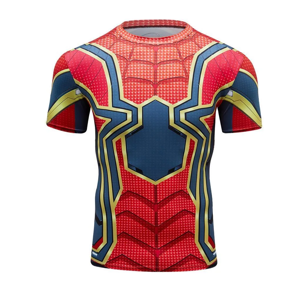 Avengers 3 IRON SPIDERMAN Short Sleeve Compression Shirt for Men