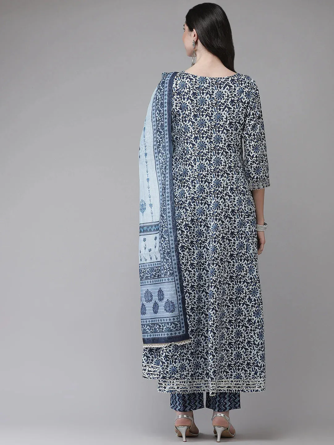 Blue Cotton Hand Block Printed Dupatta Set