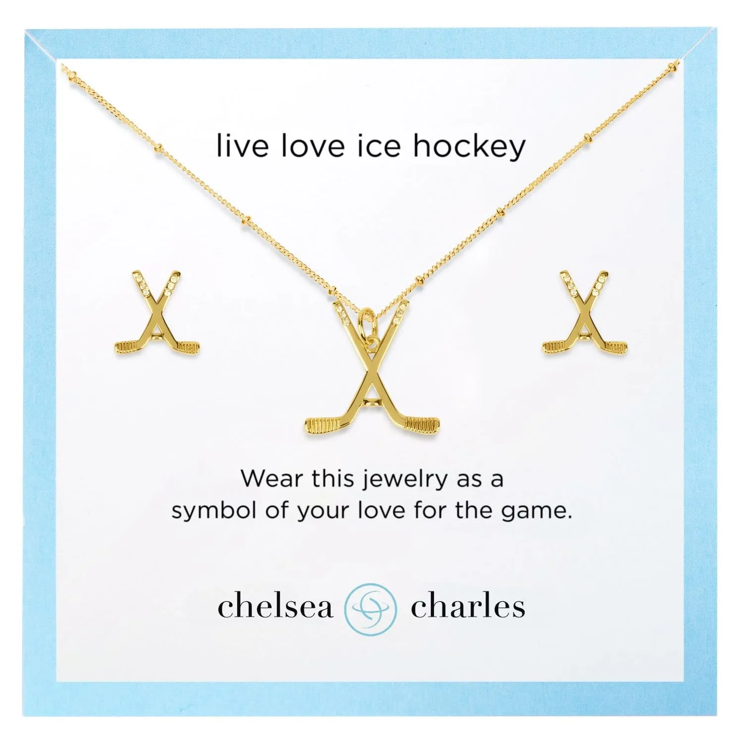 CC Sport Gold Ice Hockey Charm Necklace and Earrings Gift Set