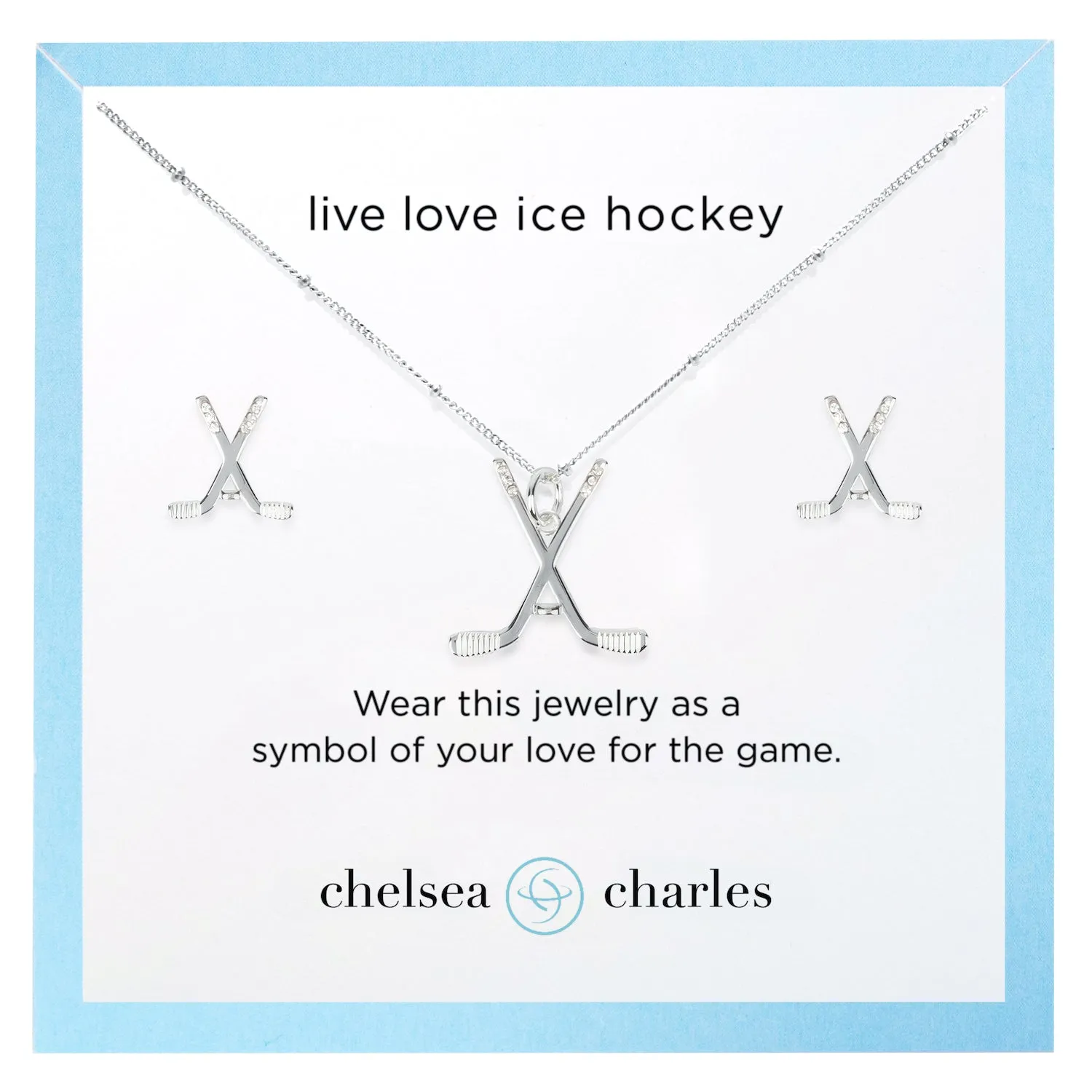 CC Sport Silver Ice Hockey Charm Necklace and Earrings Gift Set