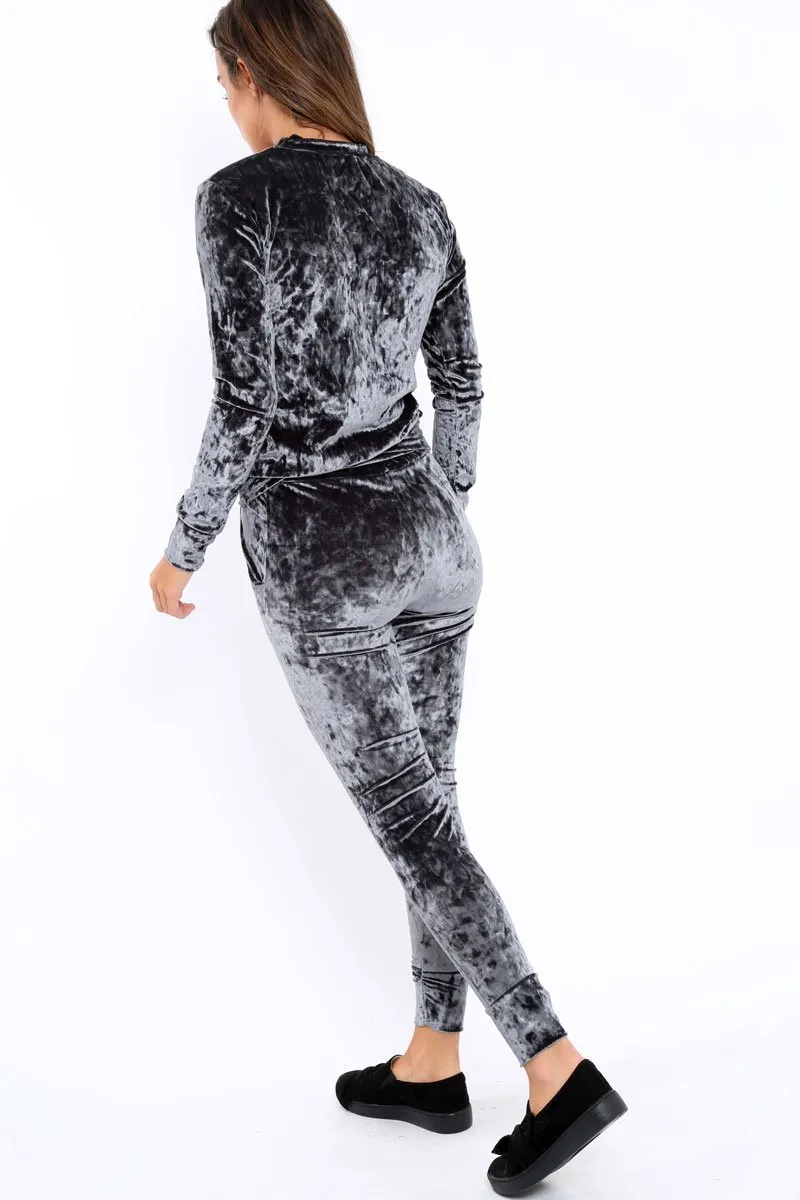 Charcoal Crushed Velvet Tracksuit - Romy