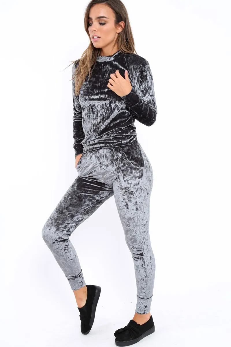 Charcoal Crushed Velvet Tracksuit - Romy