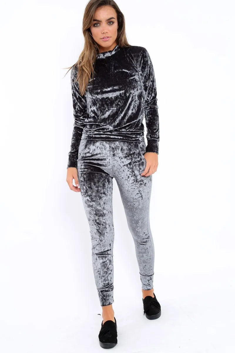 Charcoal Crushed Velvet Tracksuit - Romy