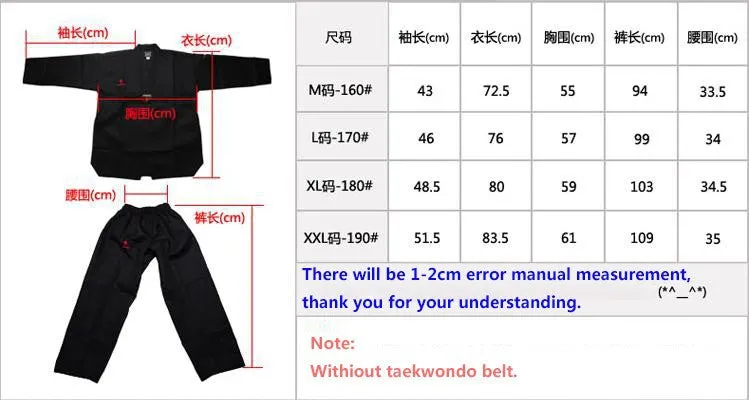 High quality black uniform, training suits embroidery, uniforms size 160-190cm