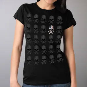 Hot Leathers GLR1513 Skull Pattern Full Cut Ladies Black T-Shirt