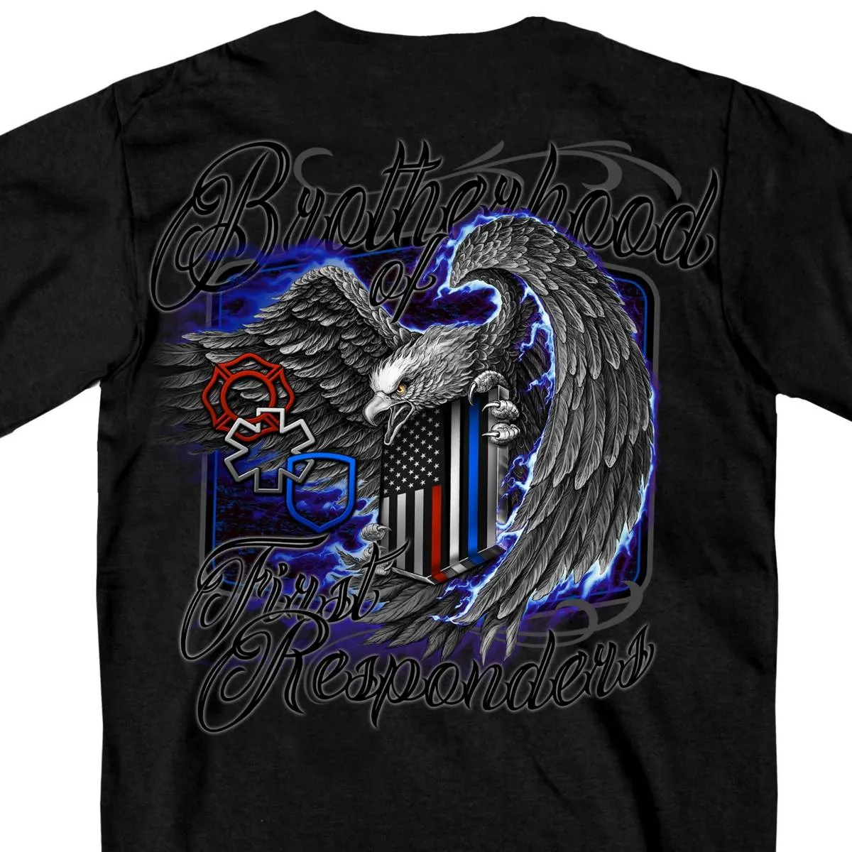 Hot Leathers GMD1451 Men's 'Brotherhood of First Responders Eagle' Black T-Shirt