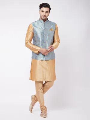 Jashvi Men Grey Jacquard Jacket With Kurta Pyjama Set