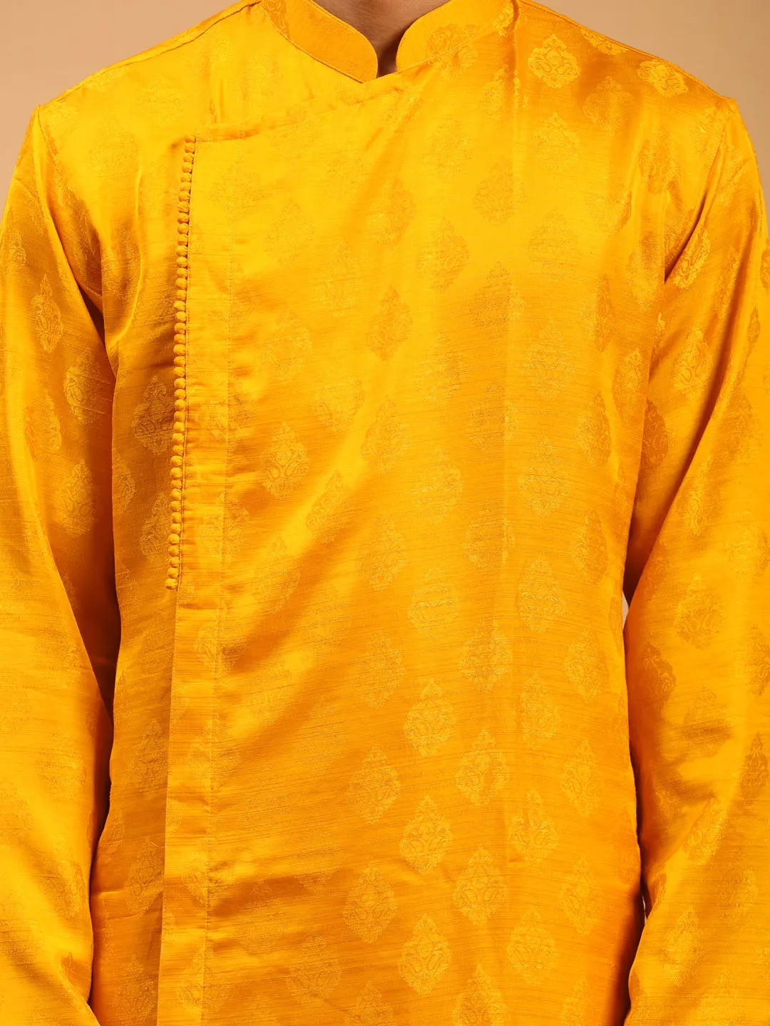 Jashvi Men Yellow Angrakha Kurta With Set