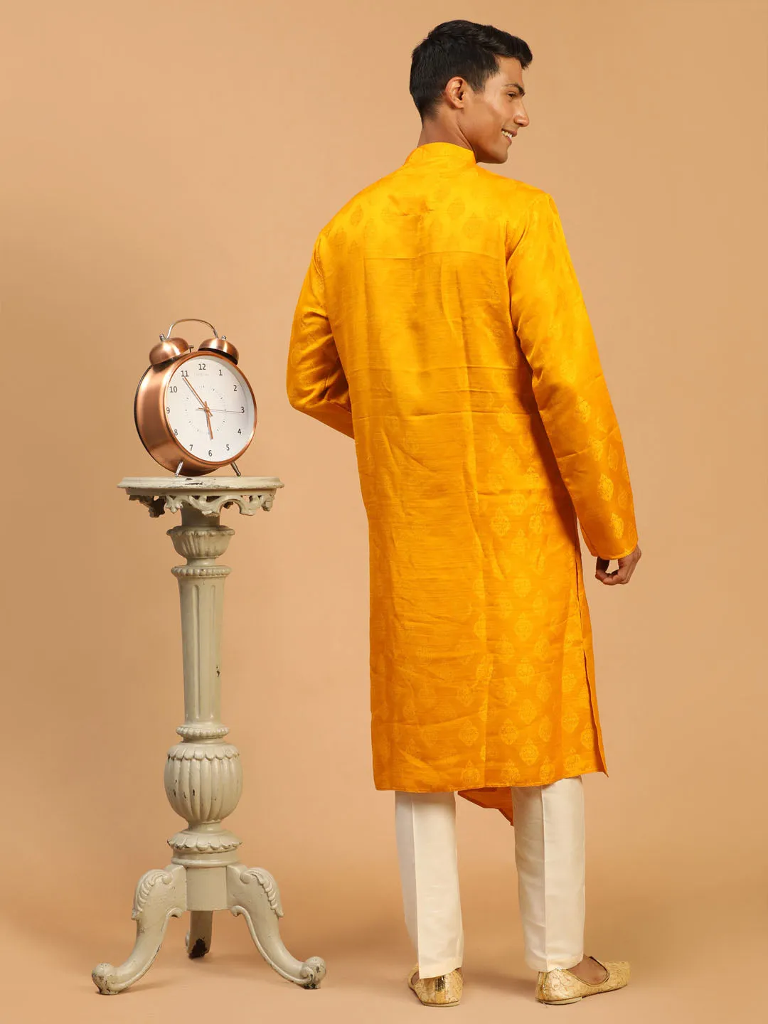 Jashvi Men Yellow Angrakha Kurta With Set