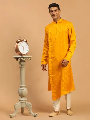 Jashvi Men Yellow Angrakha Kurta With Set