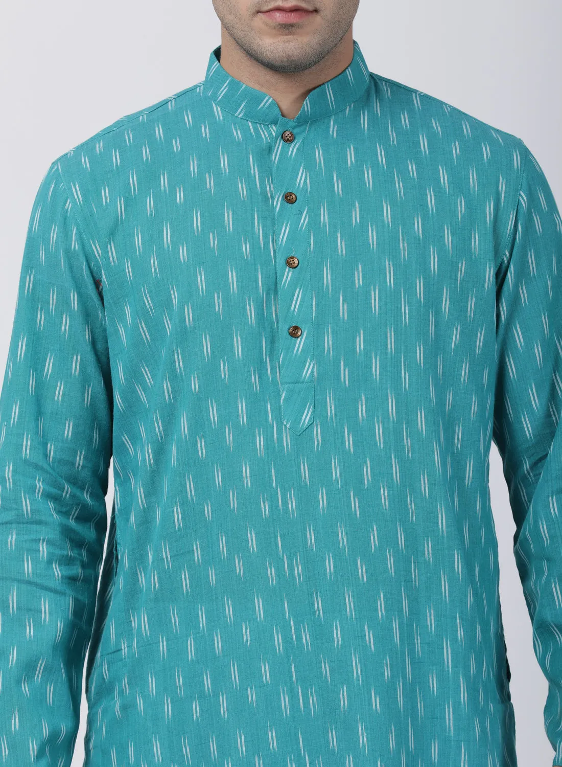 Jashvi Men's Aqua Blue Pure Cotton Kurta and Churidar Set