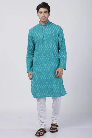 Jashvi Men's Aqua Blue Pure Cotton Kurta and Churidar Set