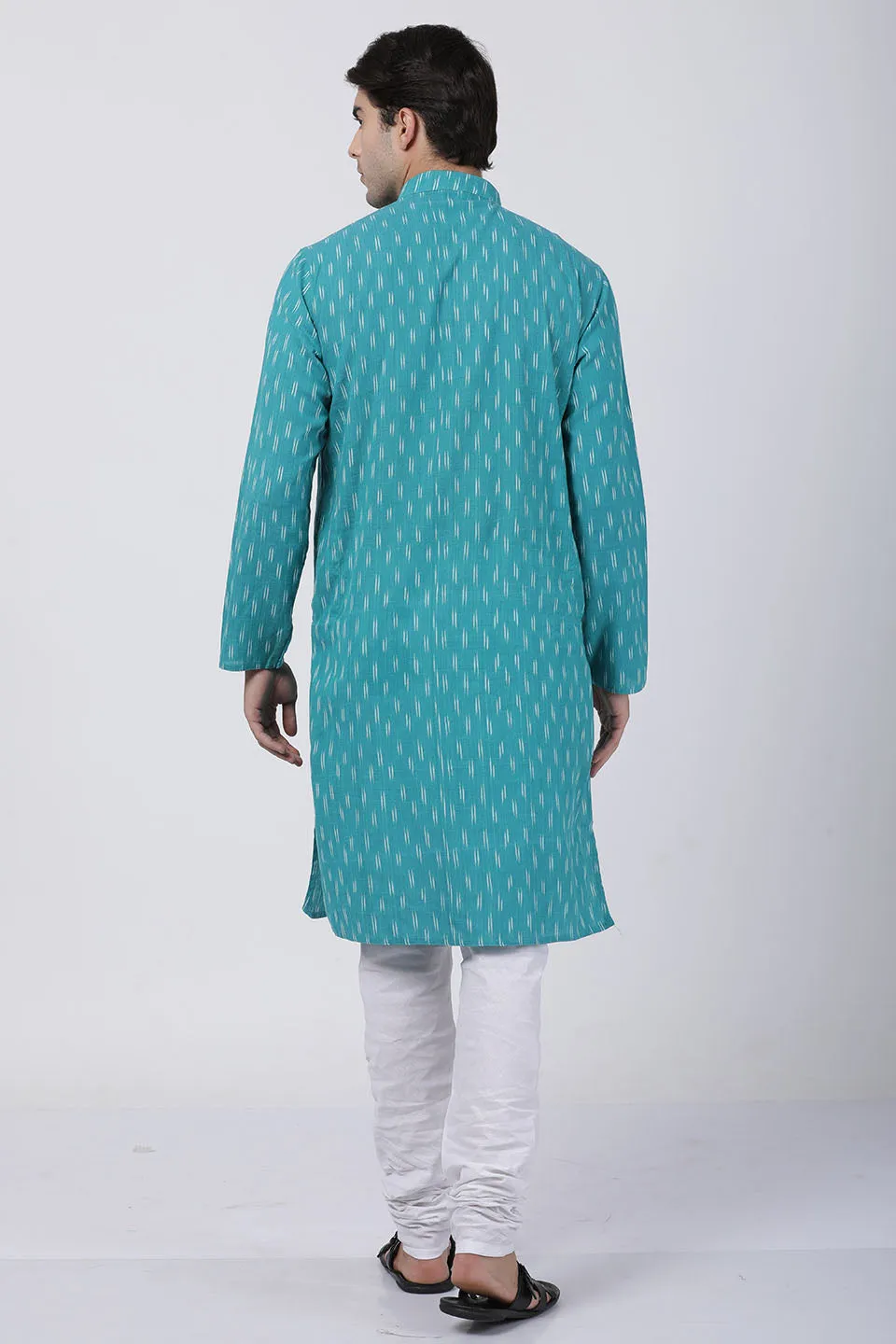 Jashvi Men's Aqua Blue Pure Cotton Kurta and Churidar Set