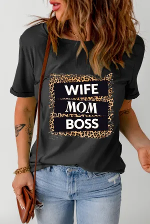 LADIES-T-SHIRT-WIFE-MOM-BOSS, Leopard Graphic T-shirt