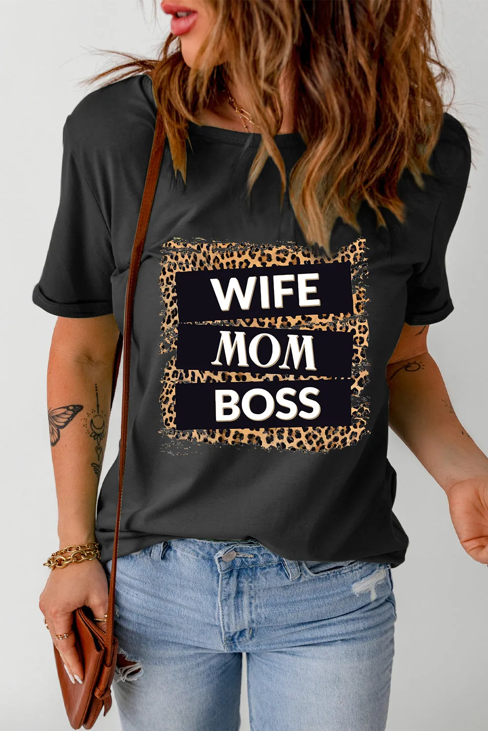 LADIES-T-SHIRT-WIFE-MOM-BOSS, Leopard Graphic T-shirt