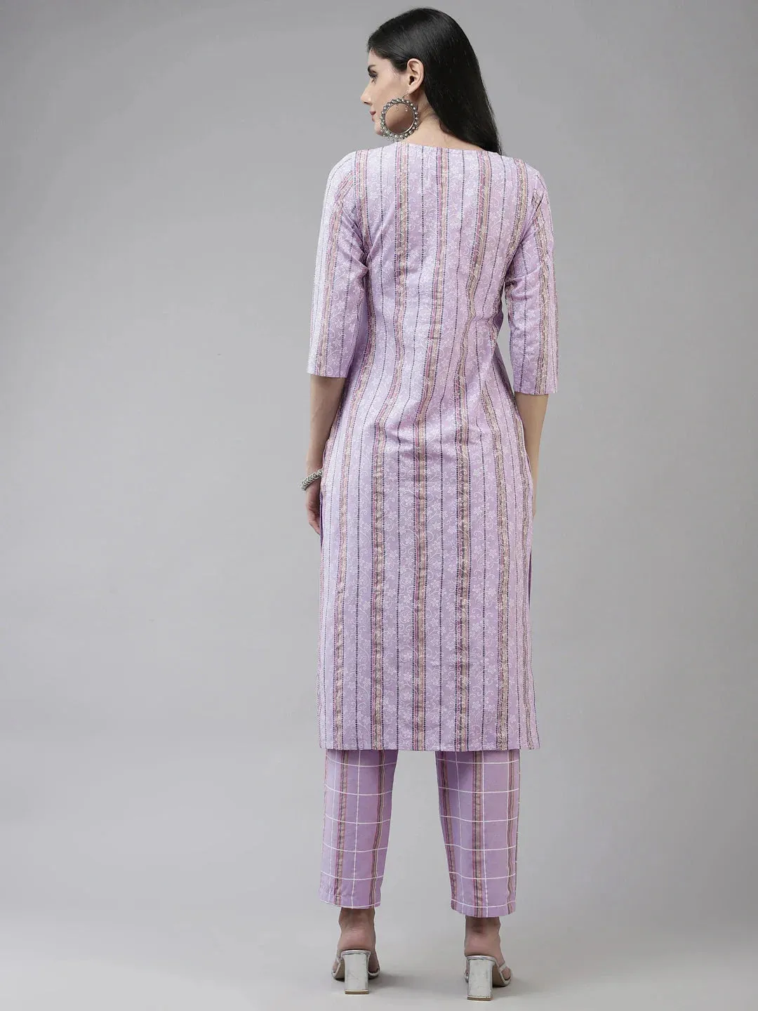 Lavender Printed Kurta With Trousers