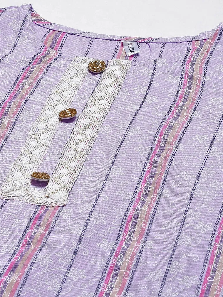 Lavender Printed Kurta With Trousers