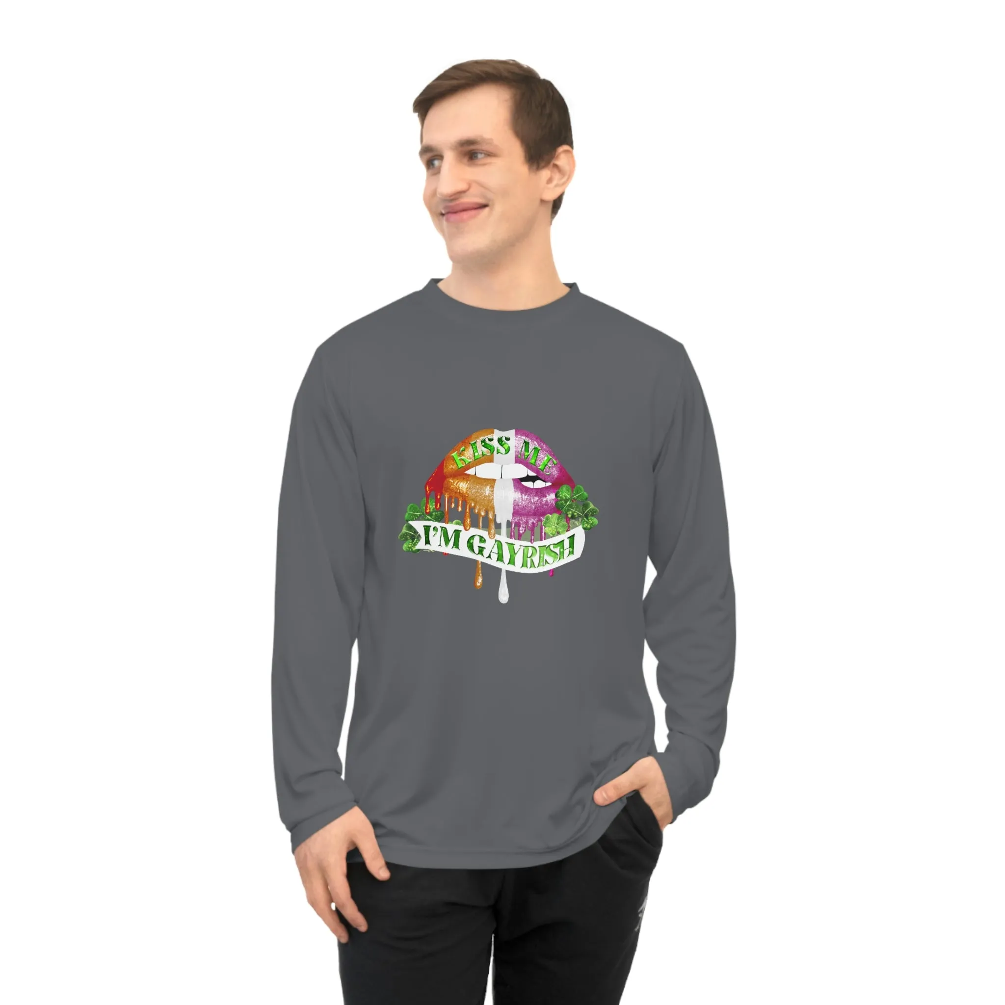 Lesbian Flag Unisex Performance Long Sleeve Shirt - Kiss Me I'm Gayrish